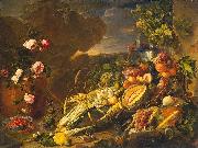 Jan Davidz de Heem Fruit and a Vase of Flowers oil